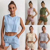 2022 summer new womens cotton sleeveless vest t shirt shorts sportswear casual two piece set