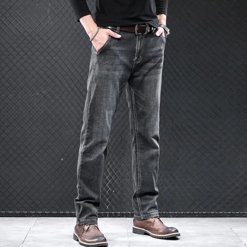 Streetwear Men 2022 New Pattern Vintage Recreational Smoky Grey Jeans Loose Broad Straight Cylinder Leg Trousers Autumn Female