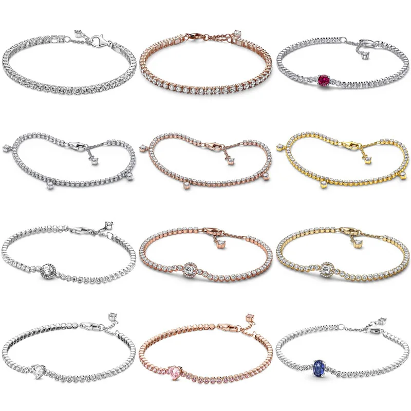 

Red Pave Round Halo Tennis Bracelet Bangle Fit Fashion 925 Sterling Silver Bead Charm DIY Jewelry