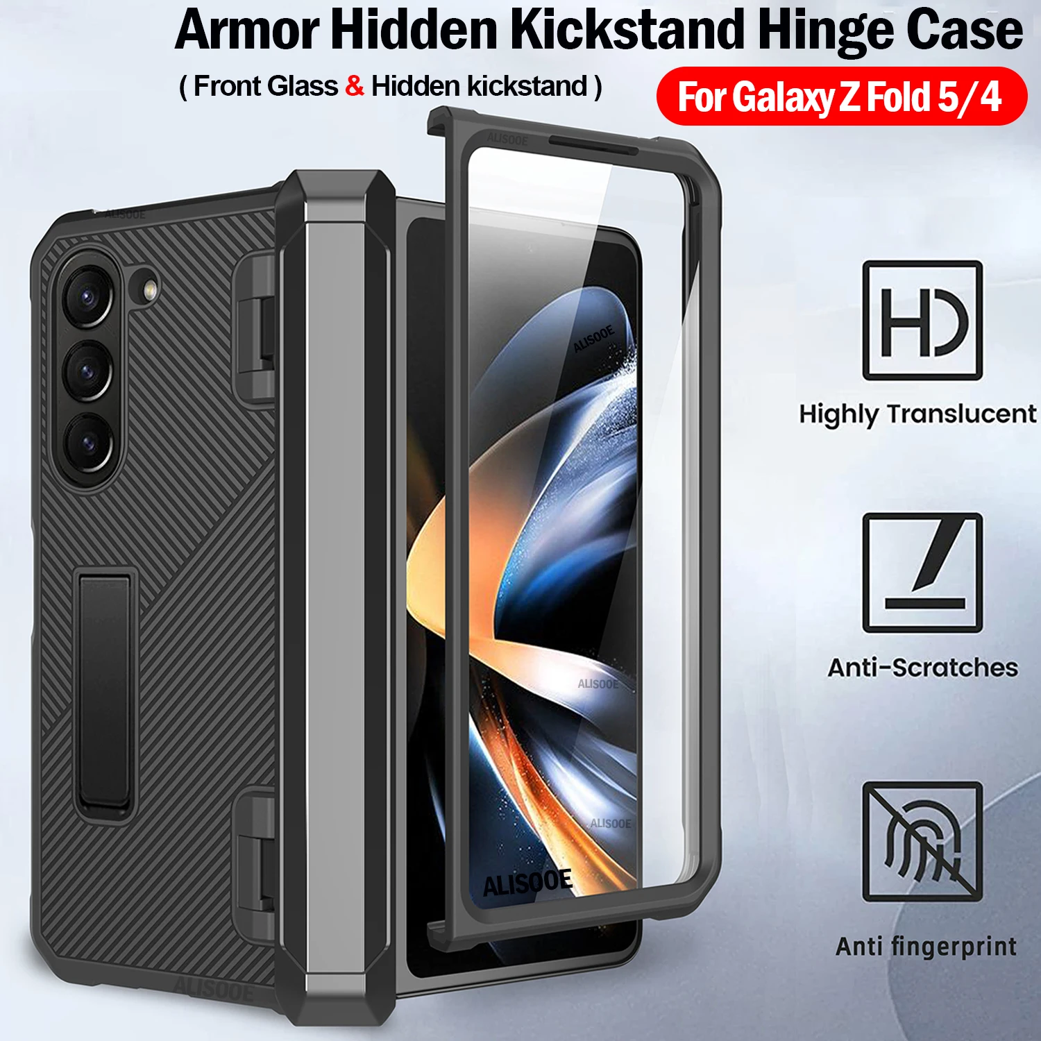 

Чехол Z Fold с 5 петлями для Samsung Galaxy Z Fold 5 Fold 4 5G, чехол для переднего экрана, защитный чехол повышенной прочности с подставкой