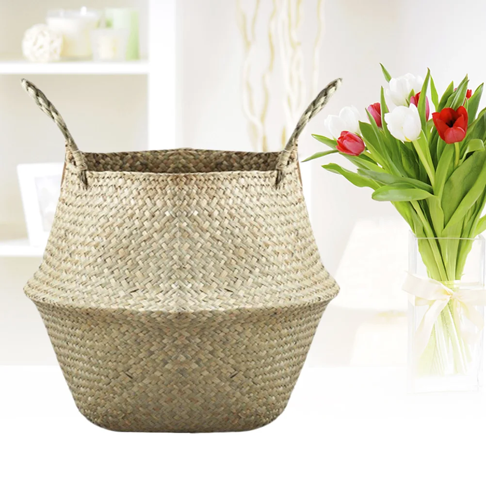 

Basket Flower Pot Girl Baskets Flowerpot Handles Bamboo Natural Woven Rattan Planter