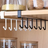 iron 6 hooks kitchen storage shelf wardrobe cabinet metal under shelf mug cup hanger bathroom organizer hanging rack holder
