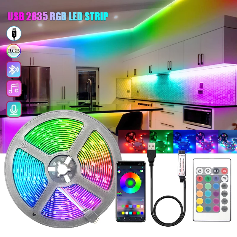 

LED Strip Light USB Bluetooth RGB 5050 5V RGB Lights Flexible LED Lamp Tape Ribbon RGB TV Desktop Screen BackLight Diode Tape