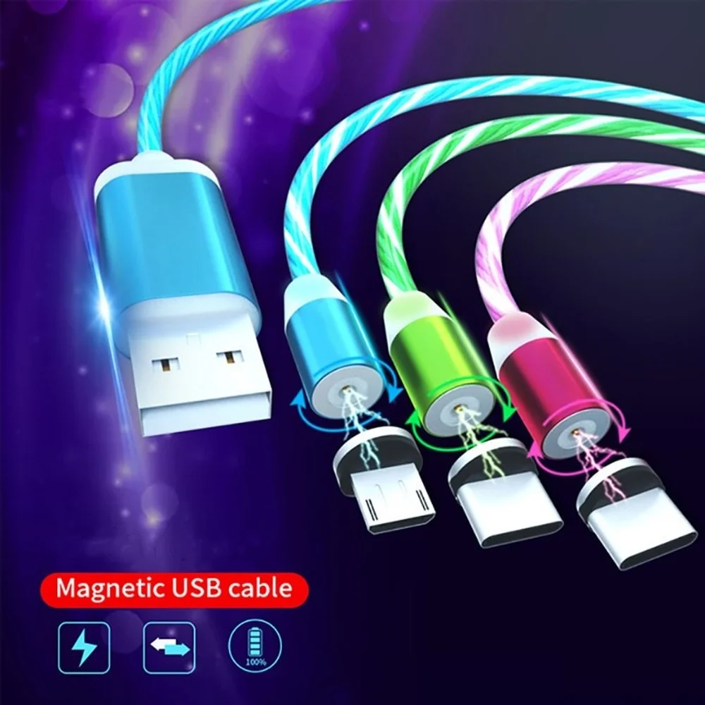 Магнитный светящийся кабель MVQF для зарядки usb c Samsung светодиодный Micro USB Type C Iphone |