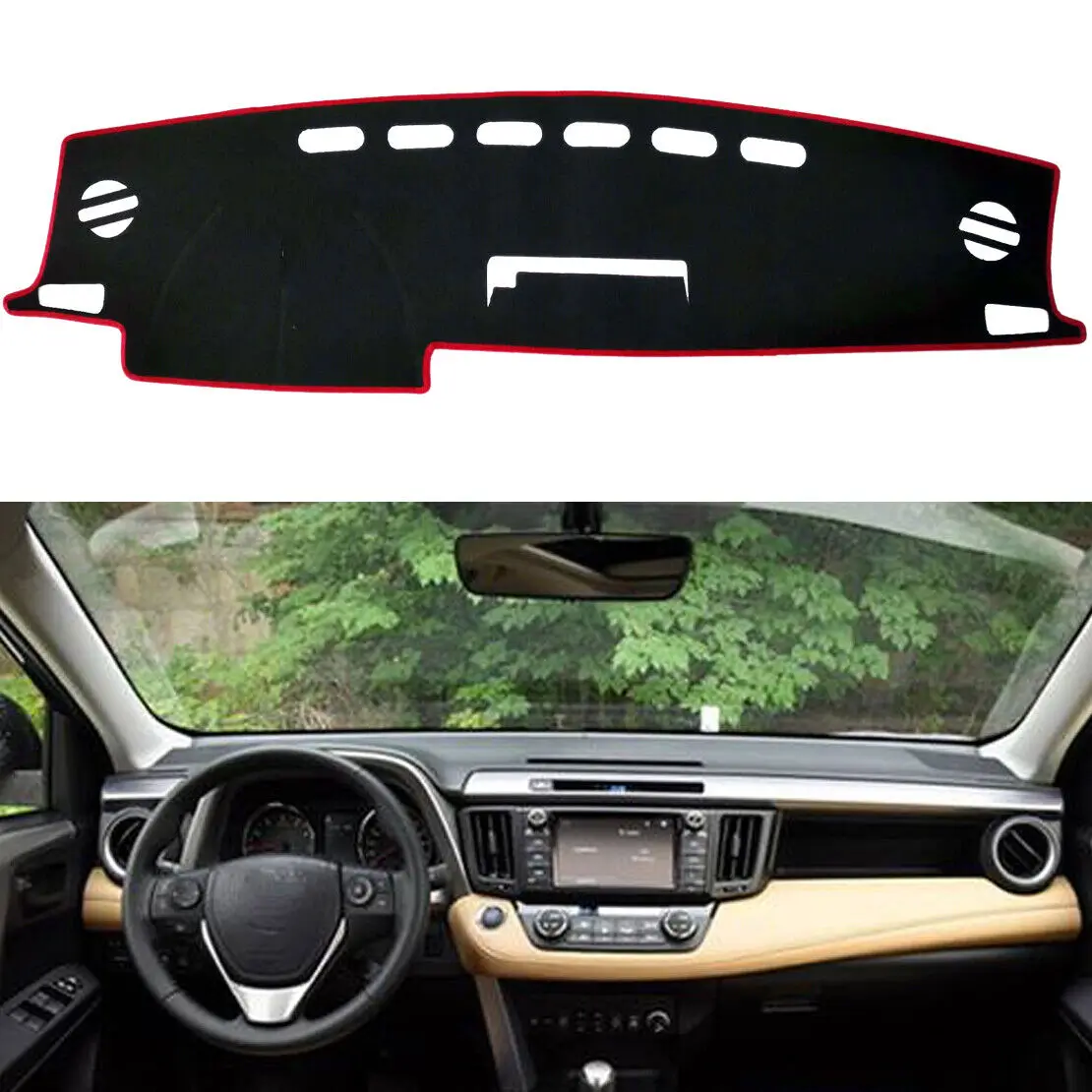 

Car DashMat Cover Dashboard Sun Cover With Red Rim For TOYOTA RAV4 2014-2018