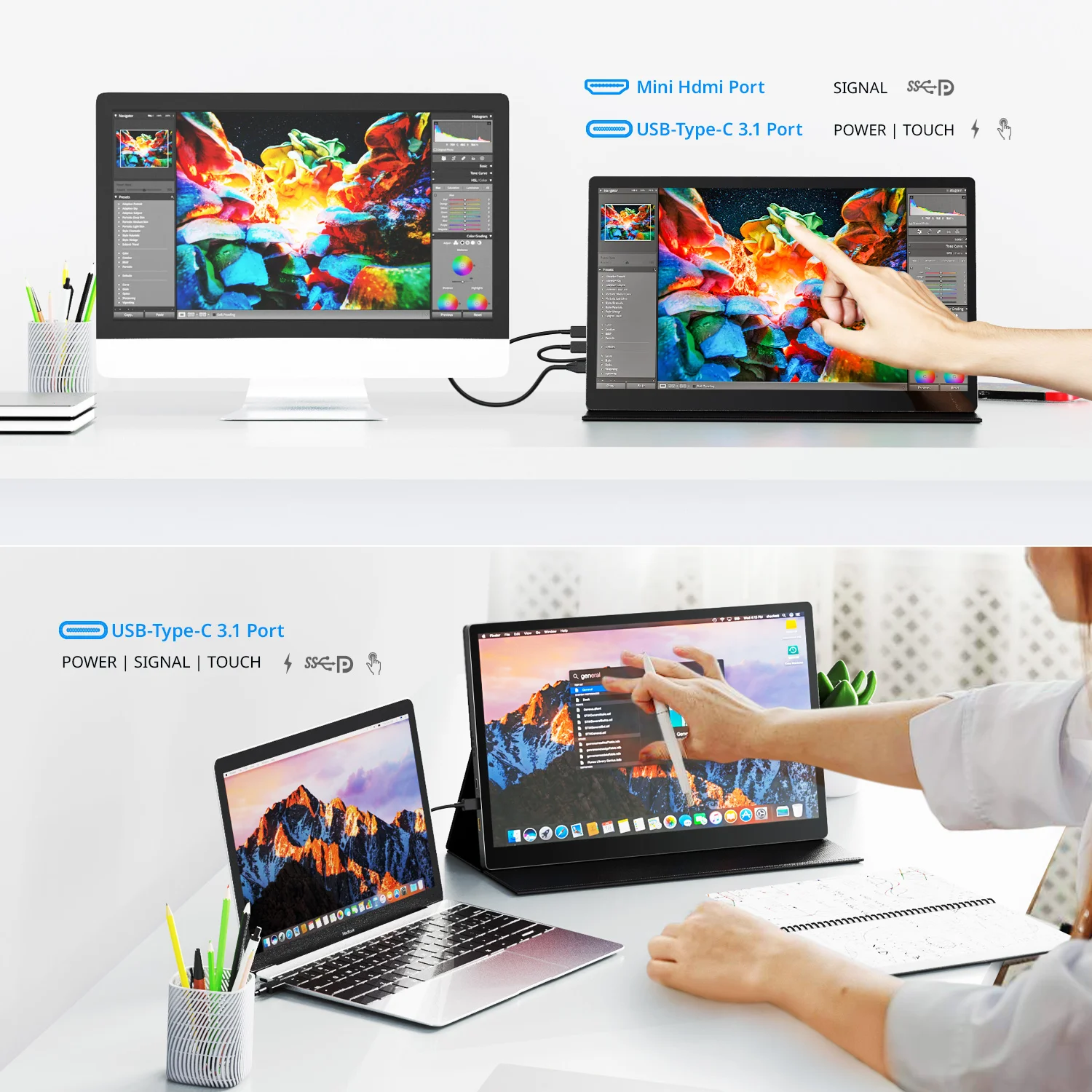 FHD 15 дюймов 1080P сенсорный экран портативный игровой монитор HDR IPS HDMI USB Type C 3.1