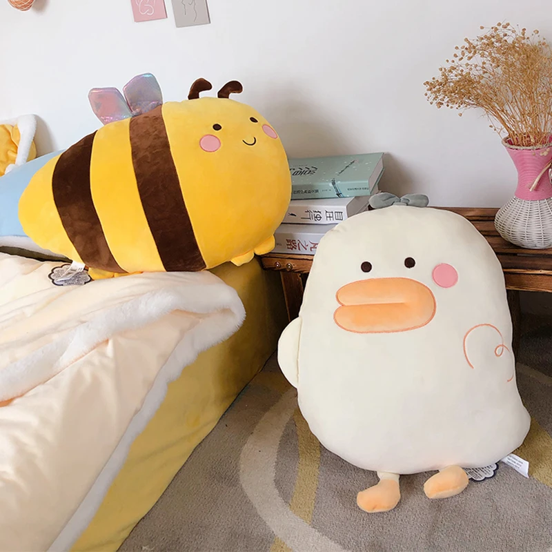 Kawaii Squishmallo Duck Soft Stuffed Toys Cute Bumble Bee Plush Dolls Cartoon Animal Pillows Plush Toys Birthday Gift for Girls