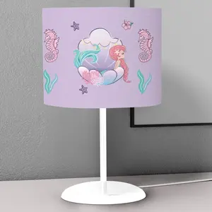 Cute Mermaid And Sea Horses Kids Room Nightstand Night Desktop Lamp Decorative Lampshade Book Reading Light Lantern Bedside