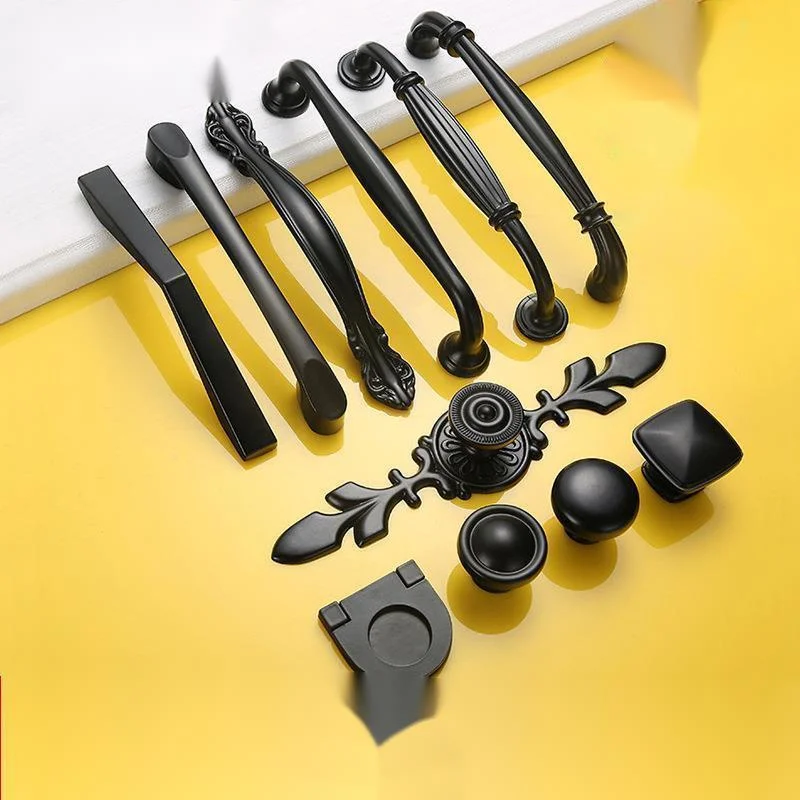 

American style drawer black handle home decoration wardrobe door handle zinc alloy thickened cabinet door handle furniture