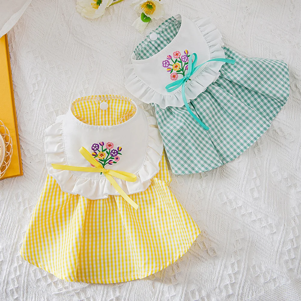 

Pet Clothes Spring Summer Puppy Sweet Plaid Skirt Cat Fashion Designer Shirt Small Dog Cute Soft Vest Maltese Chihuahua Poodle