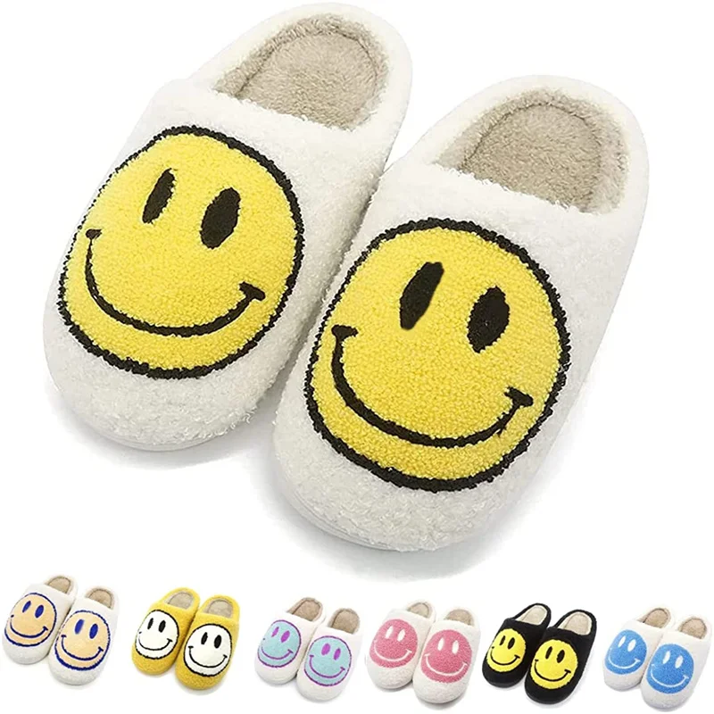 

Smiley Face Slippers Women Smile Fluffy Home Warm Fur Slippers Happy Face Slippers for Women Soft Plush Comfy Fuzzy Slippers