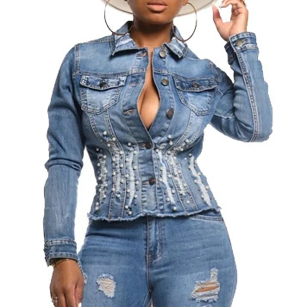 

2021 Demin Jakcets Women Fashion Tops Indie Style Streetwear Slim Short Ripped Holes Outwear Coats Oversized Female Jacket Coat