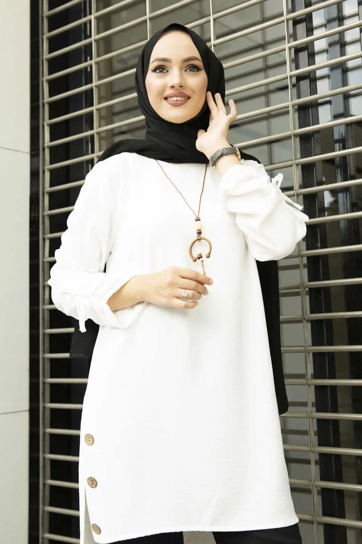 Skirt with Button Detail Aerobin Tunic White