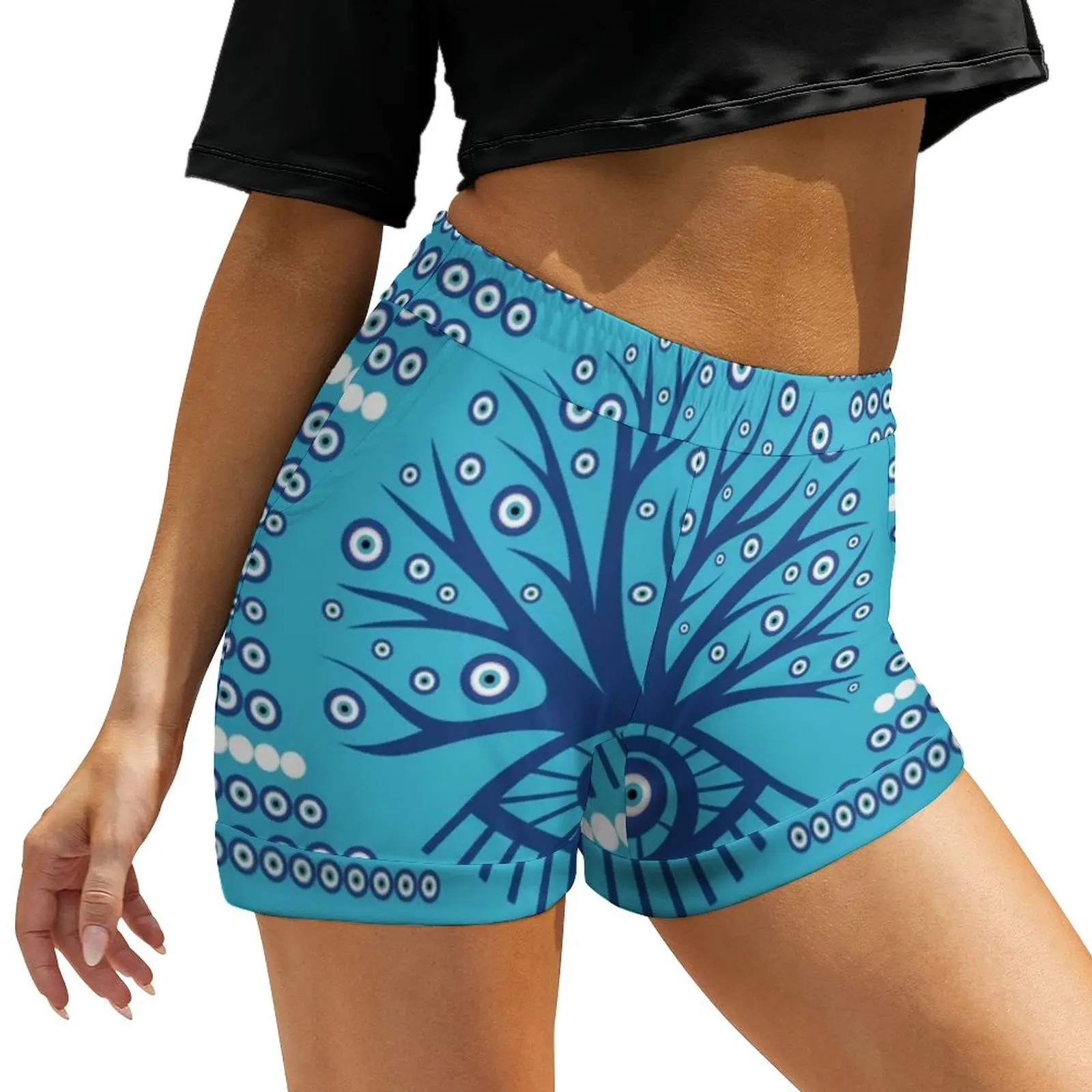 

Greek Eye Tree Shorts Female Evil Eyes Mati Mataki On Sky Blue Streetwear Graphic Shorts Oversized Short Pants Elegant Bottoms