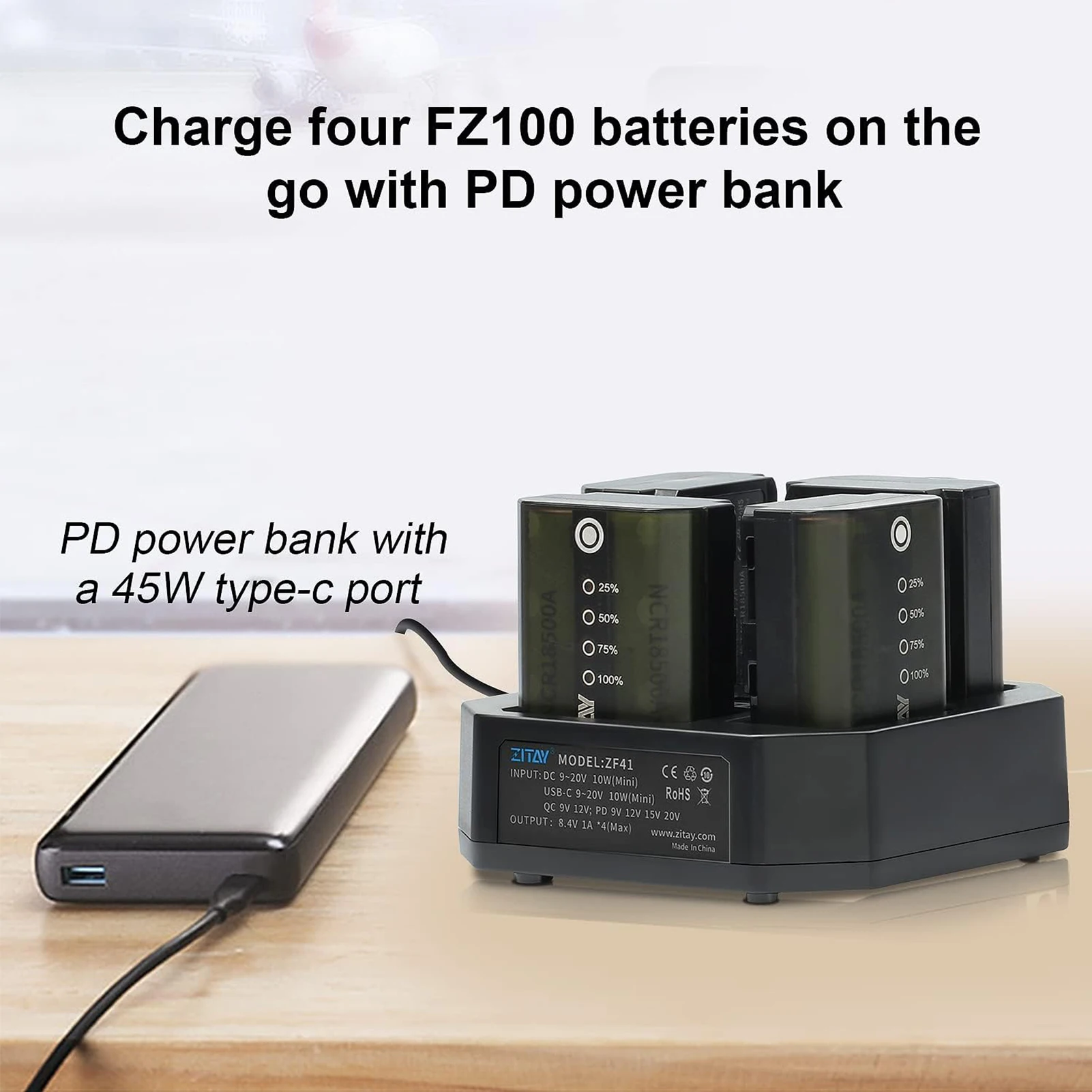 4-канальная станция быстрой зарядки ZITAY типа C с адаптером быстрого зарядного