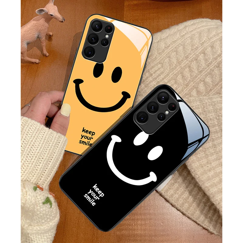 

Smile Tempered Glass Case for Samsung Galaxy S22 S21 S20 FE Ultra S10 S9 S8 Plus 5G S10e NOTE 20 10 Lite 9 8 Couple Phone Cover