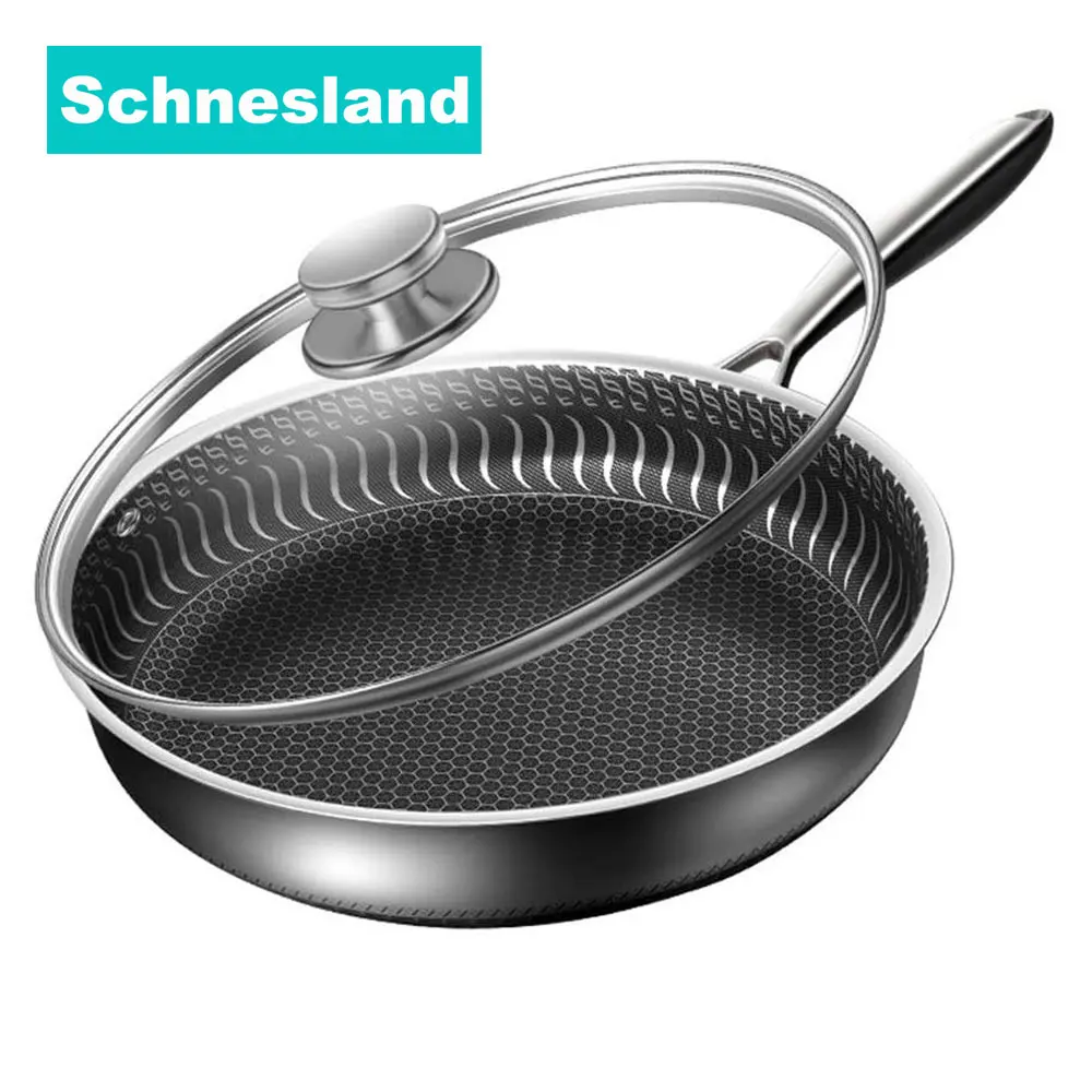 

Schnesland 30CM Pan with Lid 316 Stainless Steel Frying Pans Non-stick Uncoated Wok Pan Double-sided Honeycomb Skillet