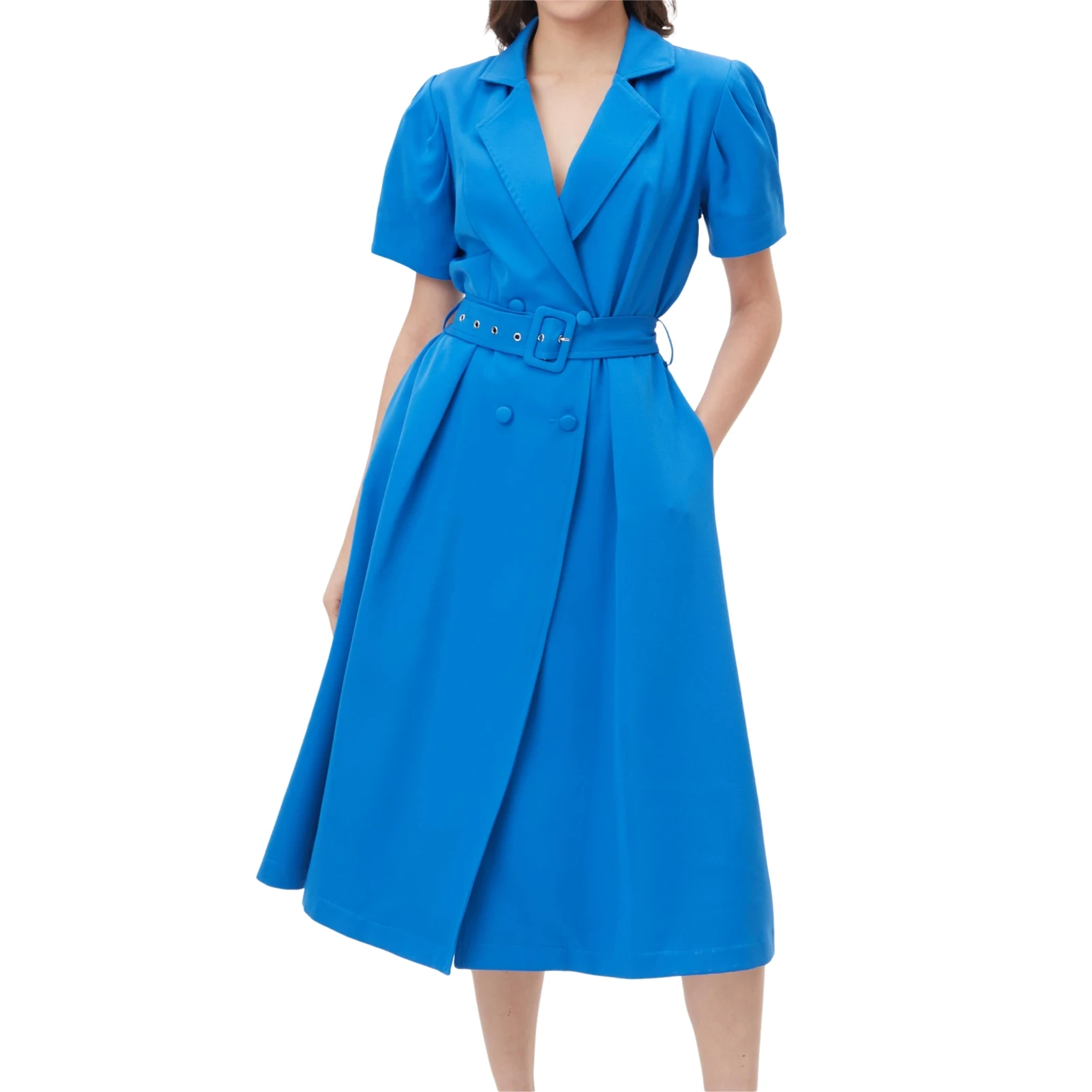 Женское офисное платье с V-образным вырезом коротким рукавом