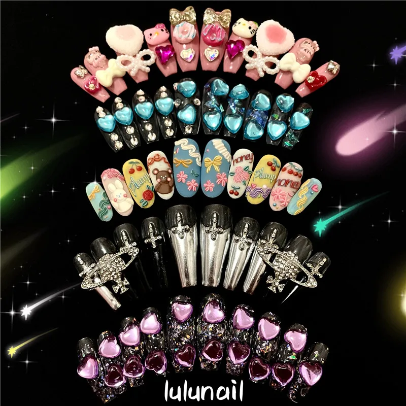 

Нашивки для ногтей ручной работы в стиле Хэллоуин для девушек, маникюрная аниме-фигурка Y2K, милый стиль, униформа «Hellokitty», 3D