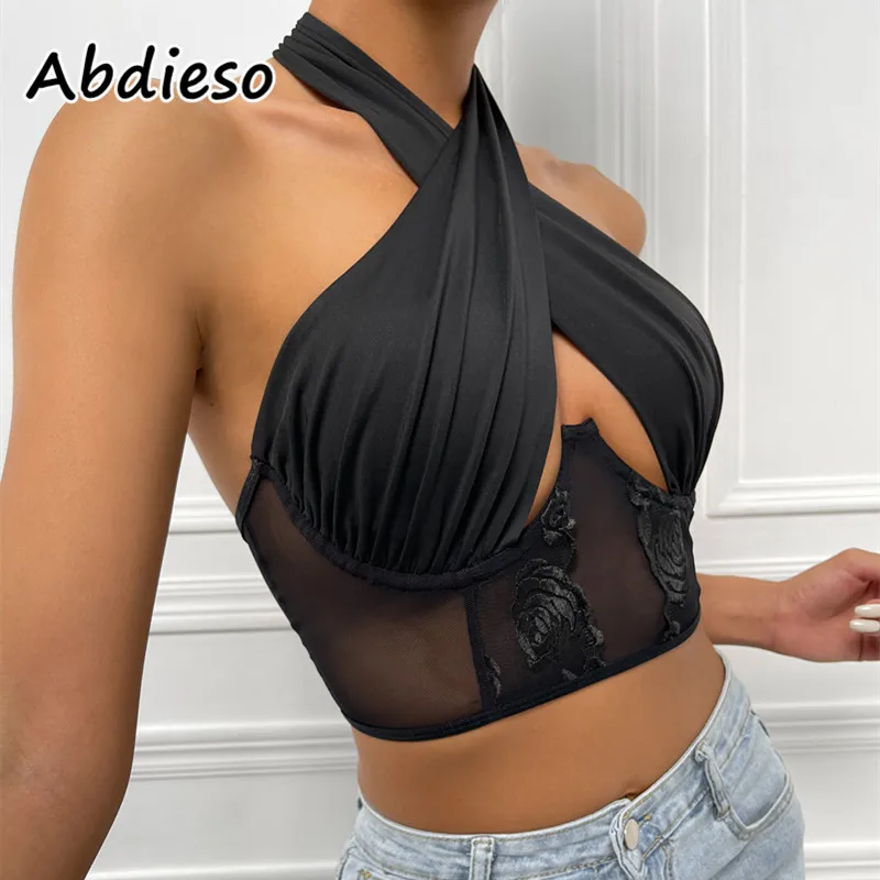 Abdieso без бретелек Белый Сексуальный Кружевной укороченный корсет Топы для женщин