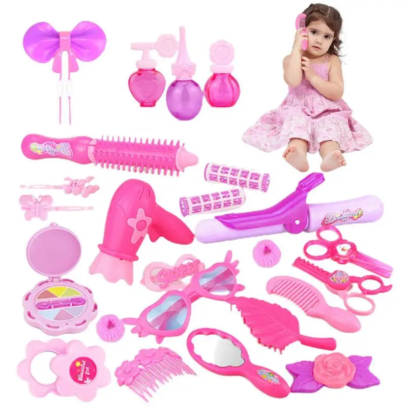 

Pretend Play Kid Make Up Toys 25/32PCS Pink Makeup Set Princess Hairdressing Simulation Toy For Girls Dressing Cosmetic