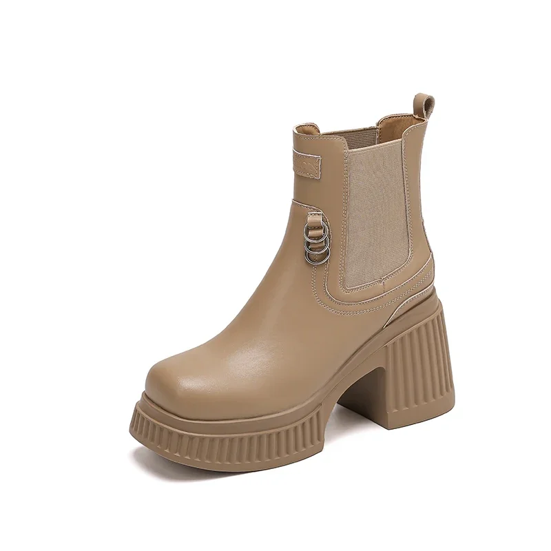 Ботильоны женские на платформе с круглым носком массивном каблуке