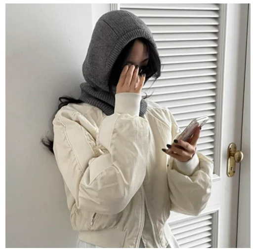 

Зимняя трикотажная регулируемая эластичная шапка унисекс с капюшоном и воротником из кроличьего меха