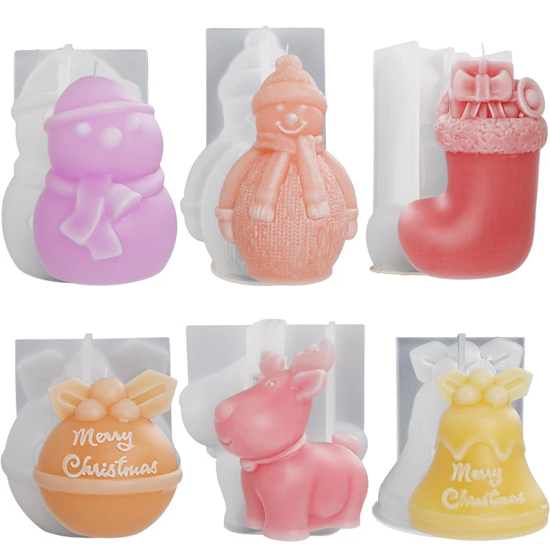 

3D Christmas Snowman Bell Sock Silicone Candle Mold Handmade Scented Candle Making Mould DIY Crafts Tools Home Decorations
