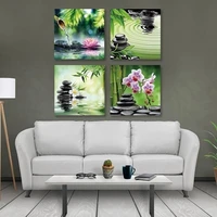 4 pieces zen landscape poster zen bamboo stone and flowers wall canvas painting home decoration for spa yoga room