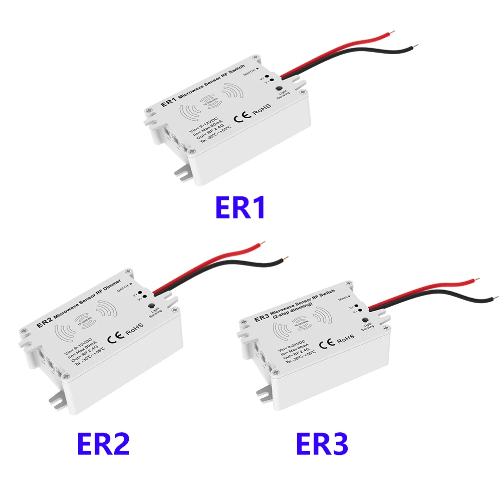 

Two-segment Microwave Induction Dimming Wireless Switch Remote Control ER1/ER2/ER3 9-24VDC