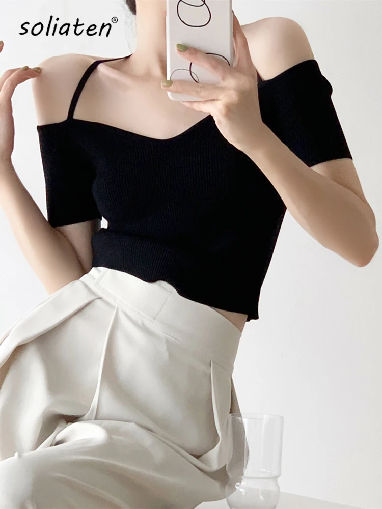 

Летняя женская жаккардовая укороченная футболка с сердечками, тонкие трикотажные топы с коротким рукавом, облегающие трикотажные топы, пов...