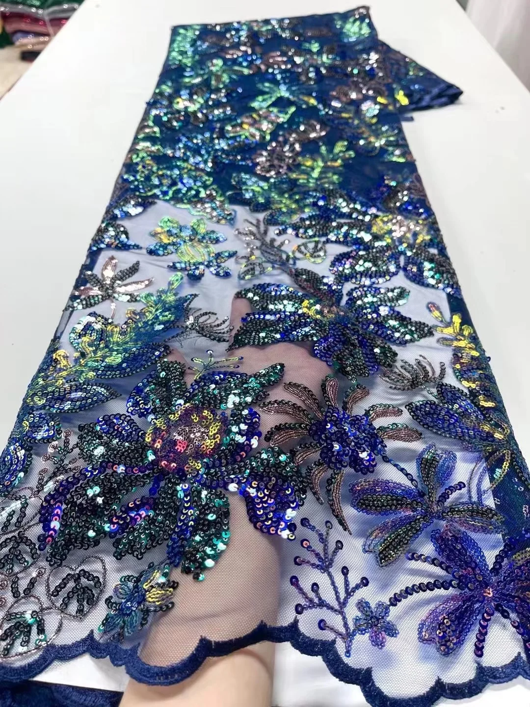 

African Lace Fabric 2023 High Quality French Mesh Lace Fabric With Sequins Nigerian Lace Fabrics For Wedding Dress