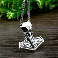 gothic odin crow skull pendant necklace men nordic retro stainless steel viking pendant and chain biker fashion jewelry gift