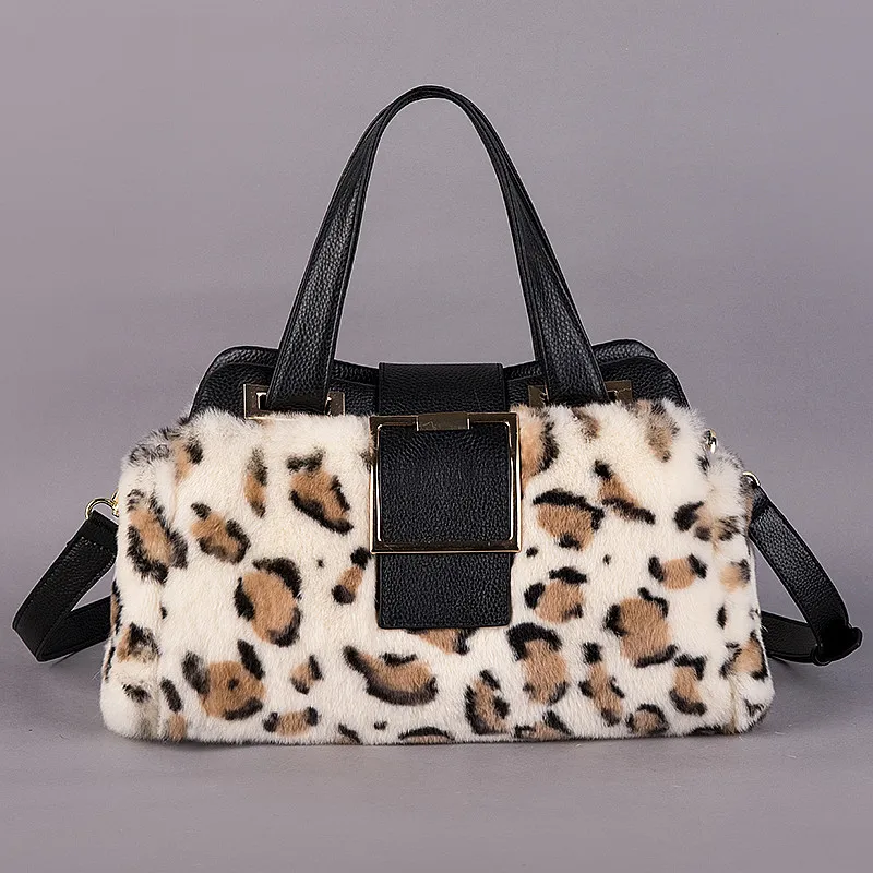 Новые зимние женские сумки из натуральной кожи с леопардовым мехом сумка Boston
