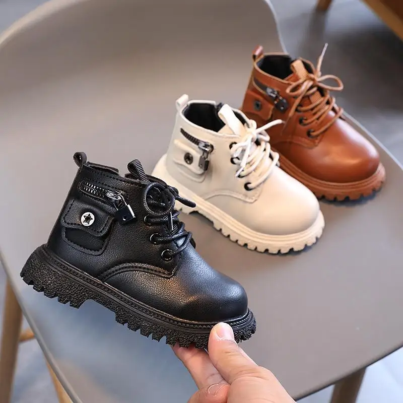 

Kids British Style Boots New Spring Autumn Children's Soft Non-slip Rubber Outsole Solid Ankle Boots Boys Girls Fashion Shoes