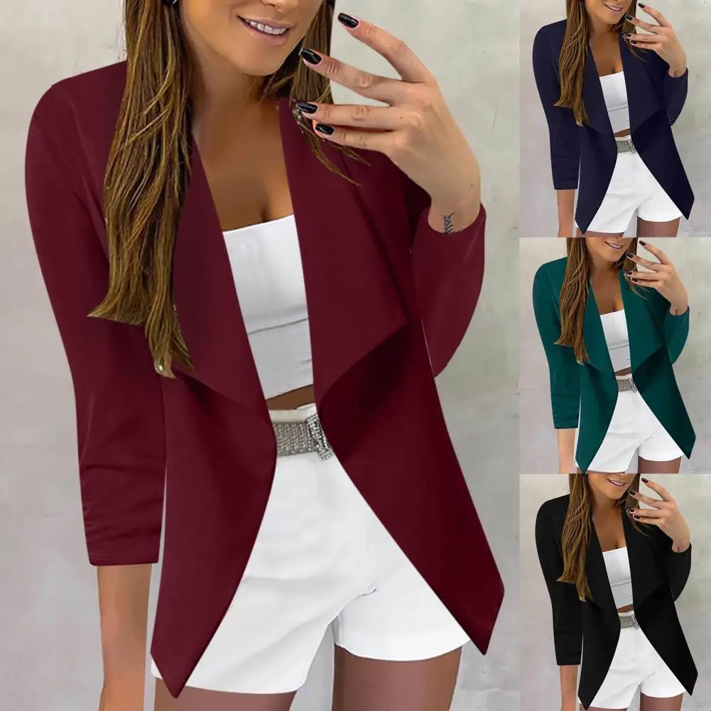 

Casual Slim Women Blazer Three-quarter Sleeve Polyester Women Jacket Chic Lapel Suits Coat Elegant Temperament Women Tops 2022