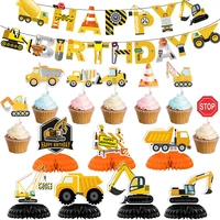 construction vehicle party decor tractor vehicle cake topper truck balloon happy birthday banner kids boy birthday party supplie