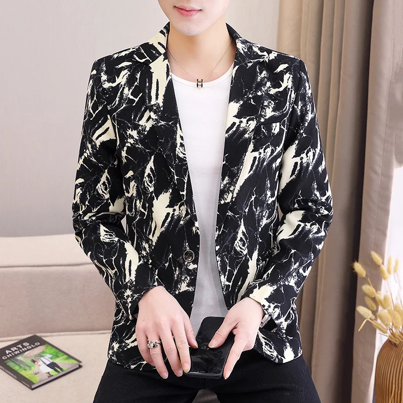 

HOO 2023 Men's New Spring and Autumn Print blazer Handsome Youth Slim Fit Leisure blazer