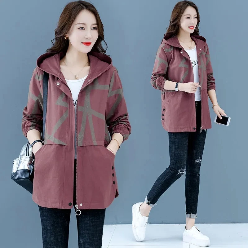 

2022 New Autumn Women's Jacket Long Sleeve Causal Windbreaker Famale Hooded Coat Zipper Lightweight Jackets Outwear M-5XL