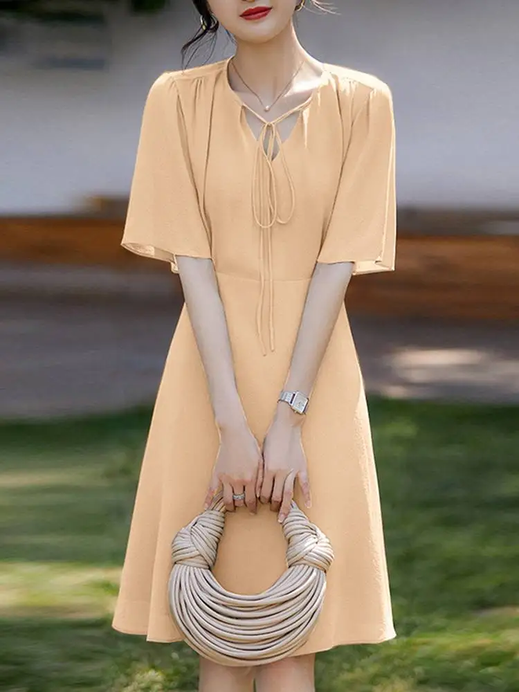 

Повседневное женское платье на шнуровке ZANZEA, элегантное мини-платье с коротким рукавом, лето 2022, Короткие халаты с поясом, корейская мода, пл...