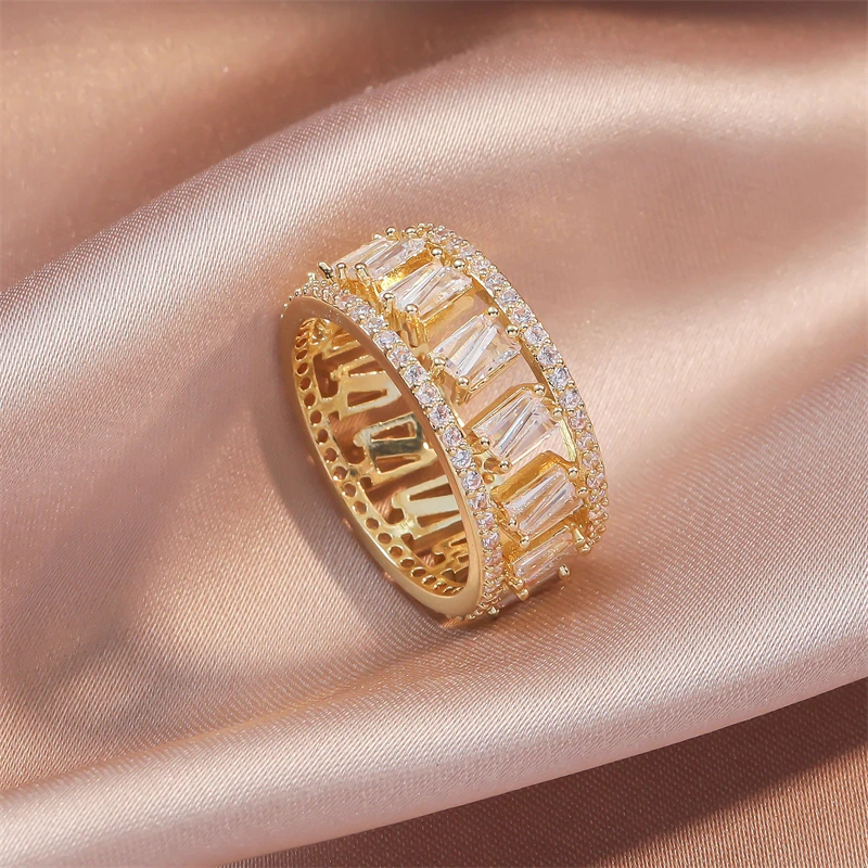 

Trendy Geometric Zircon Rings Luxury Double-Decker Hollow Out Design Silver Color Women's Ring for Women Party Wedding Jewelry