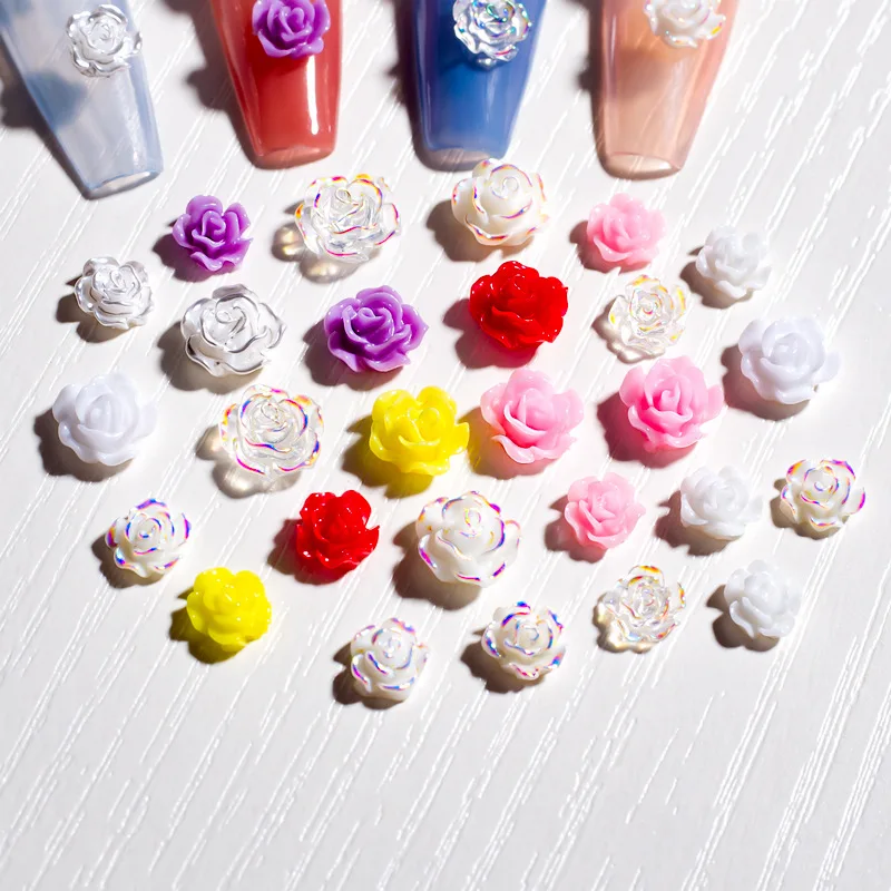 

20Pcs Crystal Rose Nail Art Jewelry 6-8mm Flower Aurora Charm Decoration Sparkly
