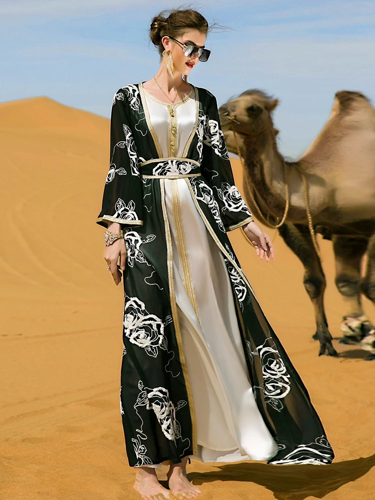 

Morocco Caftan Abaya Women Dress Set Ramadan Eid Dubai Abayas Turkey Islam Muslim Arab Long Dress Marocain Robe Musulmane Femme