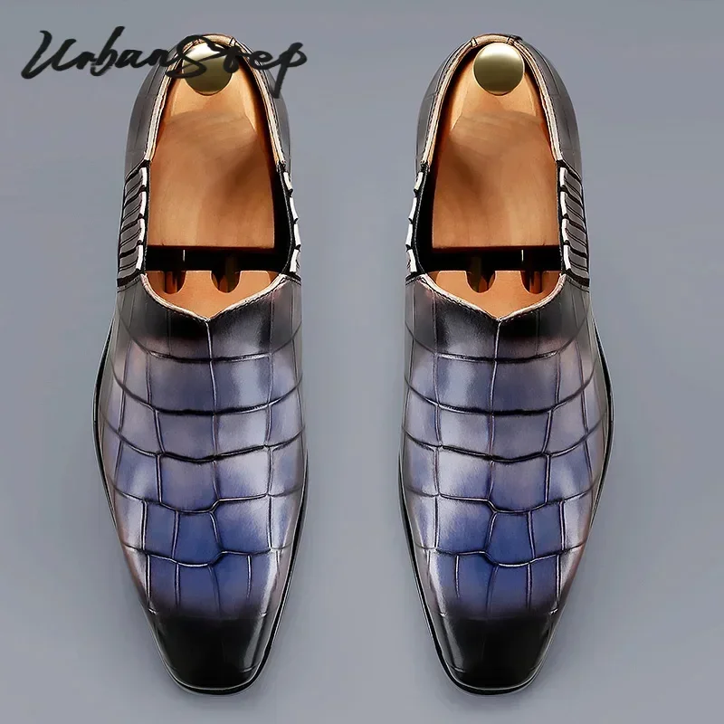 Туфли мужские без шнуровки Крокодиловая Кожа роскошные повседневные Мокасины