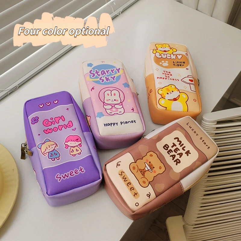 

Cartoon Kawaii Large Capacity Pen Box Students Pencil Case Creative PU Waterproof Storage Stationery Cute School Supplies пенал