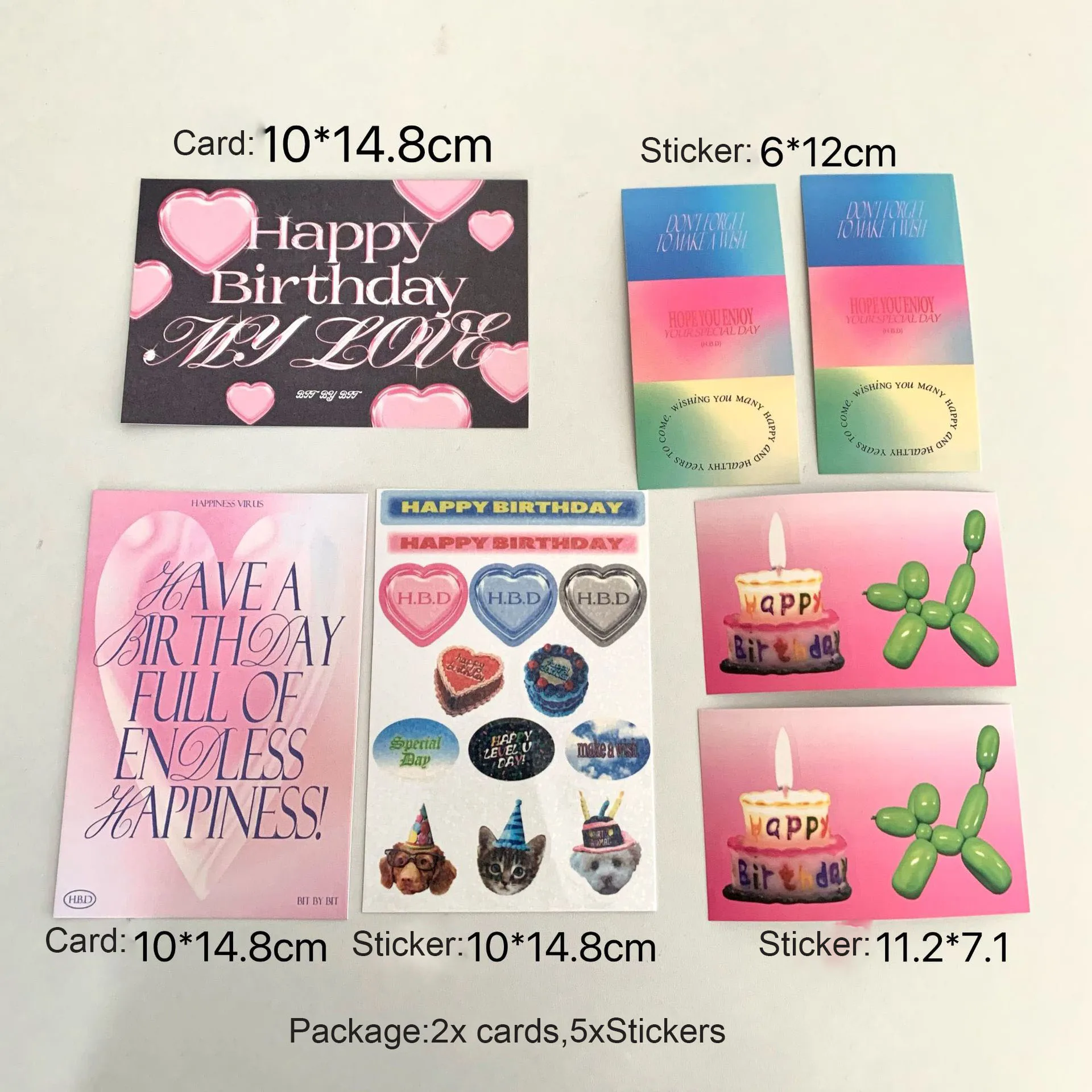 

SKYSONIC 5pcs/3pcs Cute Birthday Card Sticker Set Cake Blessing Postcard DIY Gift Journal Scrapbooking Decor Supplies Set