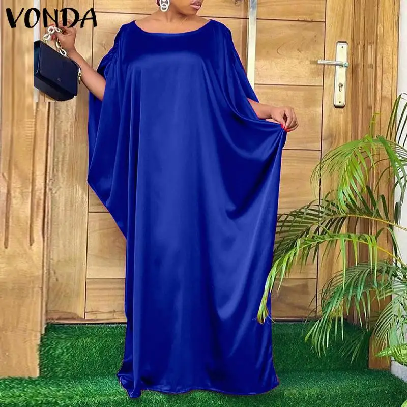 

VONDA Стильное женское мешковатое платье из полиэстера, длинный мешковатый сарафан, женское платье большого размера Y2K с круглым вырезом, плис...