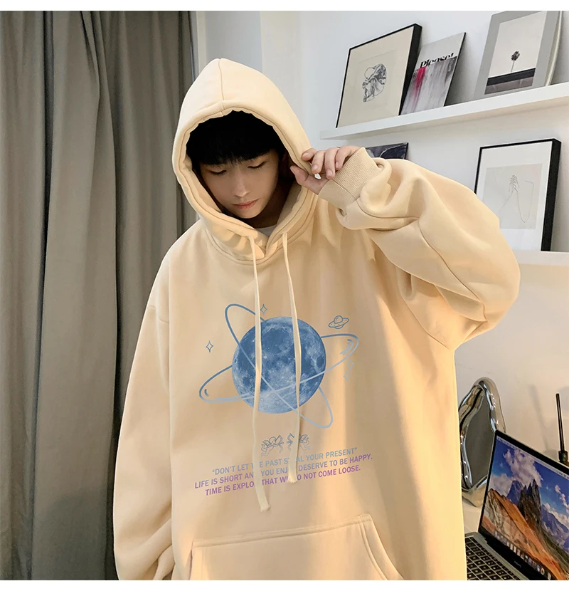 

New Fashion Men's Thick Fleece Hoodies Autumn and Winter Long Sleeve Hooded Patterned Gobal with Hooded Youth Oversize Coat