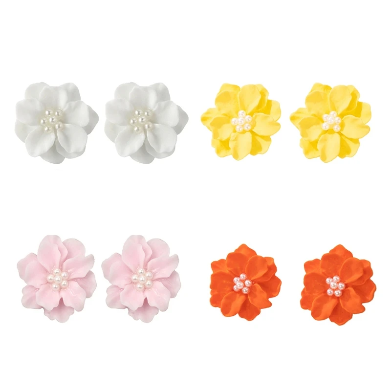 

South Korea's Simple and Versatile Exaggerated Camellia Earrings for Fresh and Three-dimensional White Flower Pearl Earr
