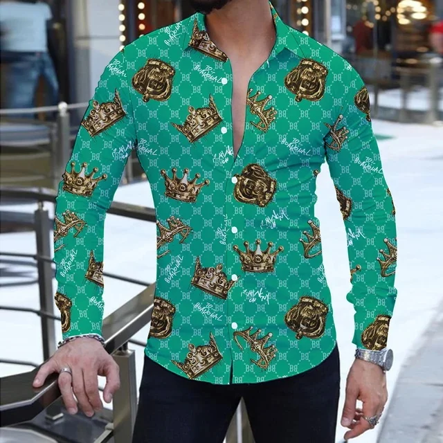 Рубашка с длинными рукавами принтом короны для делового отдыха и офисных